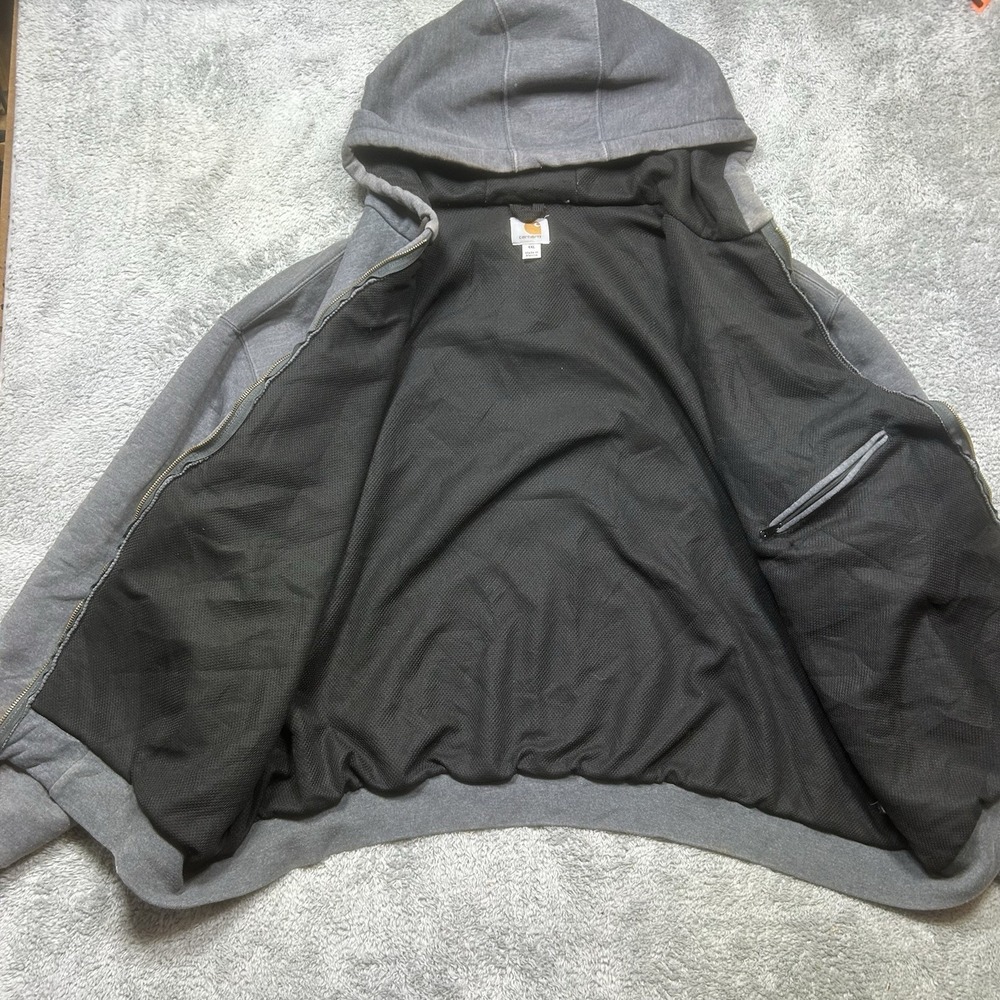 Vintage Carhartt Hoodie Mens 4XL GrayThermal Lined Full Zip Faded J149 *SPOTS - Picture 2 of 16